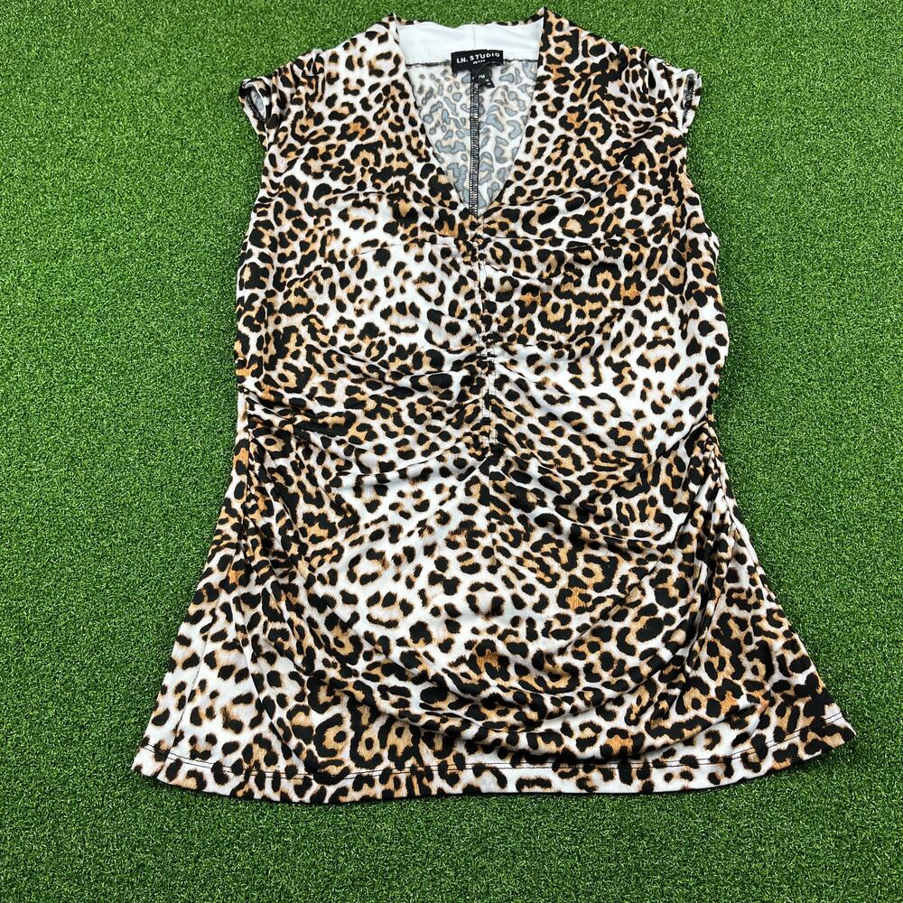 Vintage 2000s I.N Studio Cheetah Print Middle Cinch Tank Top Sz M
